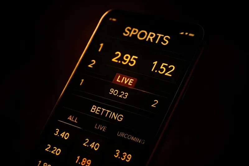 Close-up of sports betting app on smartphone with glowing odds