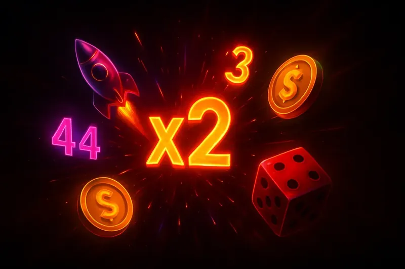 Colorful instant game icons exploding in neon burst on dark background